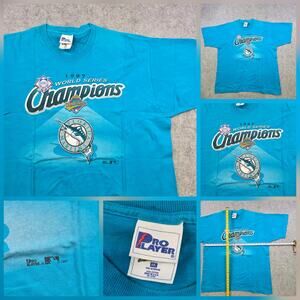 Vintage Florida Marlins Shirt Mens 2XL Blue MLB Baseball World Series Pro Player